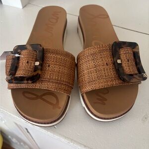 Sam Edelman Brown Slide Sandals with Tortoise Buckle